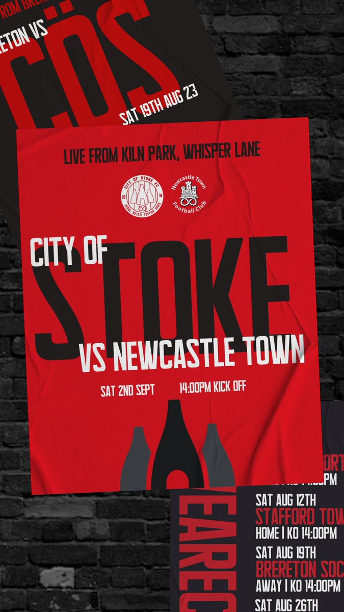 ⬇️

⚽️NEXT UP⚽️

🔴Mens Team⚫️

📆 Saturday 2nd September📆

🏆 <a href="/staffscountysl/">Staffordshire County Senior League</a> Division One
 
🏠 <a href="/cityofstokefc/">C i t y O f S t o k e F C</a> 
🆚
🏠 <a href="/NewcastleTownFC/">Newcastle Town FC</a> Res 
 
🕑14:00pm Kick Off 🕑
 
🏟 City Of Stoke Football Club, Whisper Lane, ST5 4DX

🎫 £3 Entry | U16’s Free 

#WeAreCÖS #CityOfStokeFC