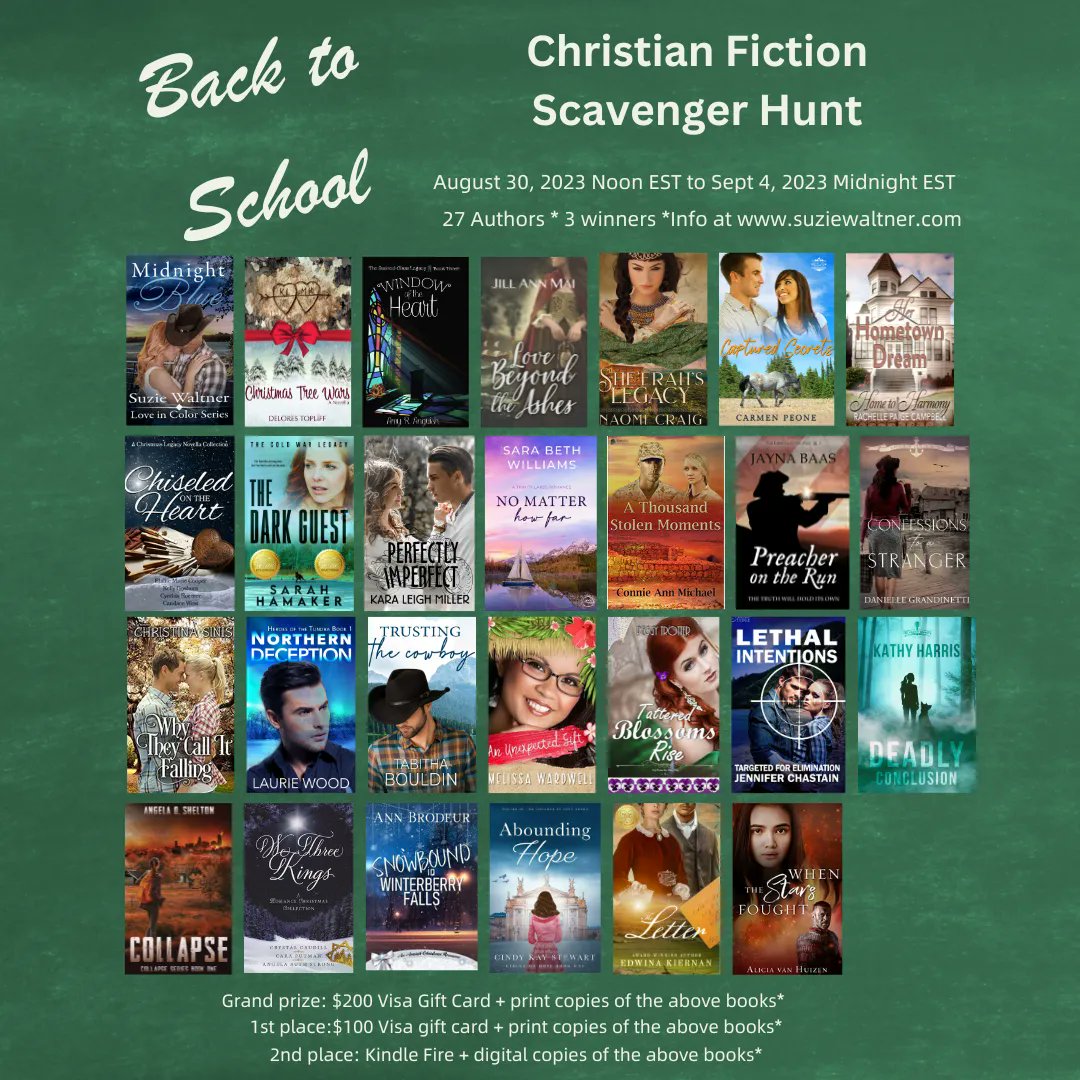 Mark your calendars and enter to win a bundle of books + more! The inaugural Back to School Christian Fiction Scavenger Hunt is coming August 30, 2023, through September 4, 2023. More information at buff.ly/3PhEuXC #christianfiction #giveaway #bookbundle #tbr #bookbundle