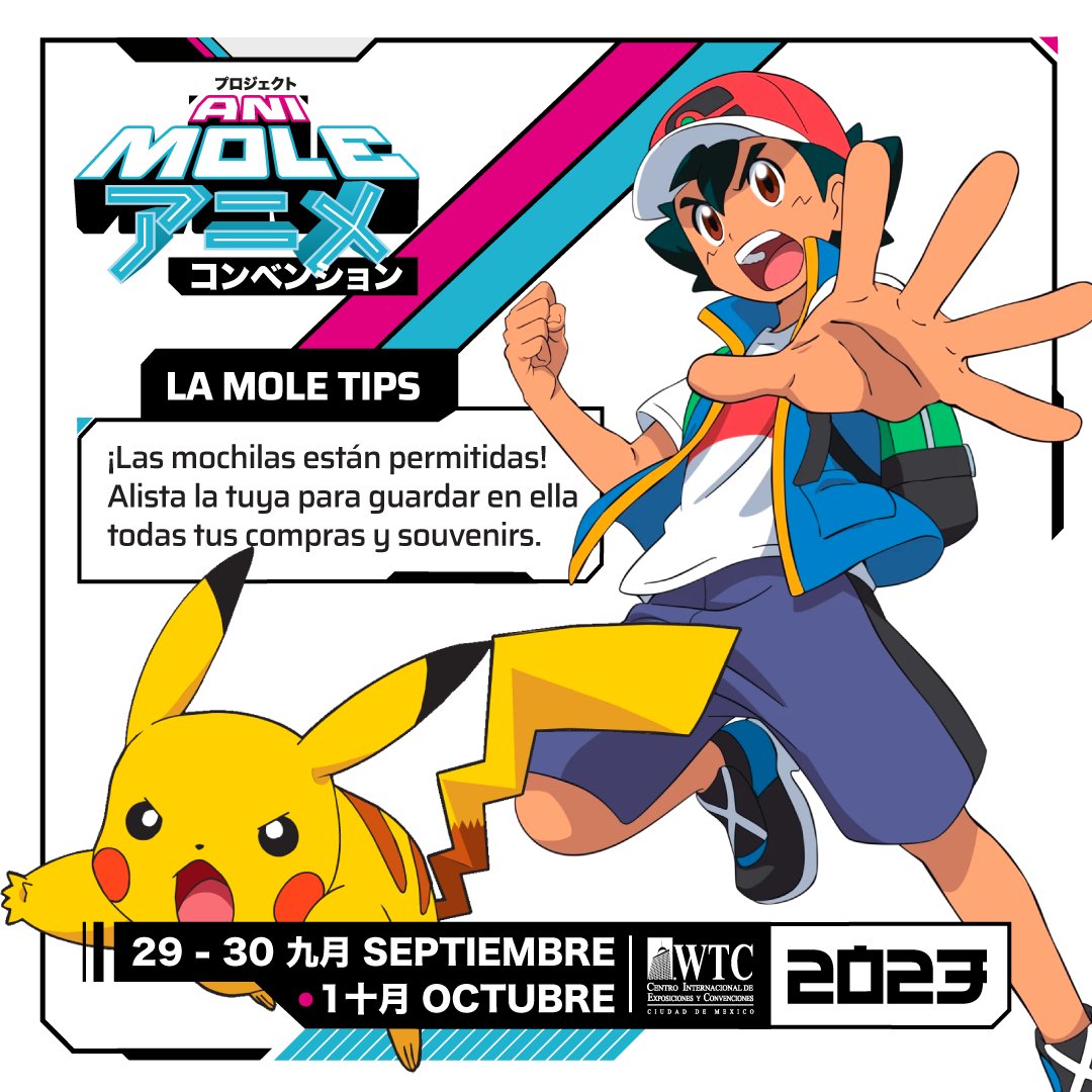 lamolemx's tweet photo. 🎒¡Toma nota de #LaMoleTips y prepara ese mochilón!
👉Recuerda que si te cansas de cargar puedes usar nuestra paquetería ($50 pesos por mochila)
#AniMole #LaMoleConvention https://t.co/xXGKB4t1J0