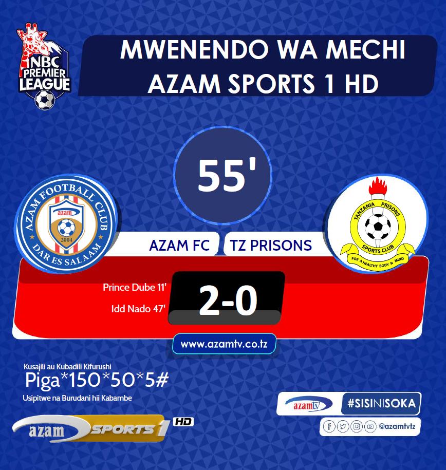 azamtvtz's tweet photo. 55’ | #NBCPL
Azam 2-0 Prisons
LIVE #AzamSports1HD
#NBCPremierLeague #NBCPL #NBCPLUpdates #LigiKuuYaNBC #LigiKuuTanzaniaBara #SokaLetuDamdam #10DaimaDamdam #AzamFC #TanzaniaPrisons #AzamPrisons https://t.co/6iHtmmVZbz