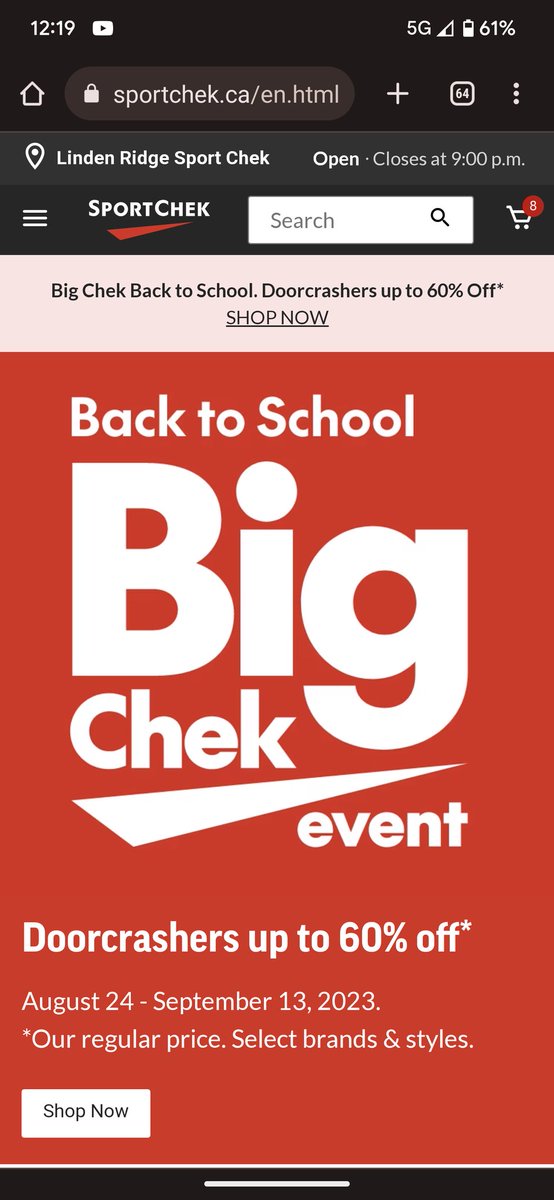 laura_wpg's tweet photo. @SportChek You can see the cart having 8 items, then clicking on it shows 0, and then when trying to re-add, I get the error as shown. Yesterday when trying to order, after inputting address and billing info, there wasn't the regular "complete purchase" button and instead a "review order". https://t.co/AJbrm5Mcwx