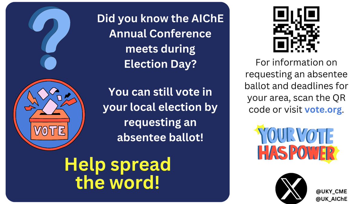 If you're heading to AIChE Orlando, keep in mind that your impact extends beyond engineering – it reaches the polls too! Secure your vote by requesting an absentee ballot now. 📬🗂️ @ChEnected #Election2023 #AIChEAnnual