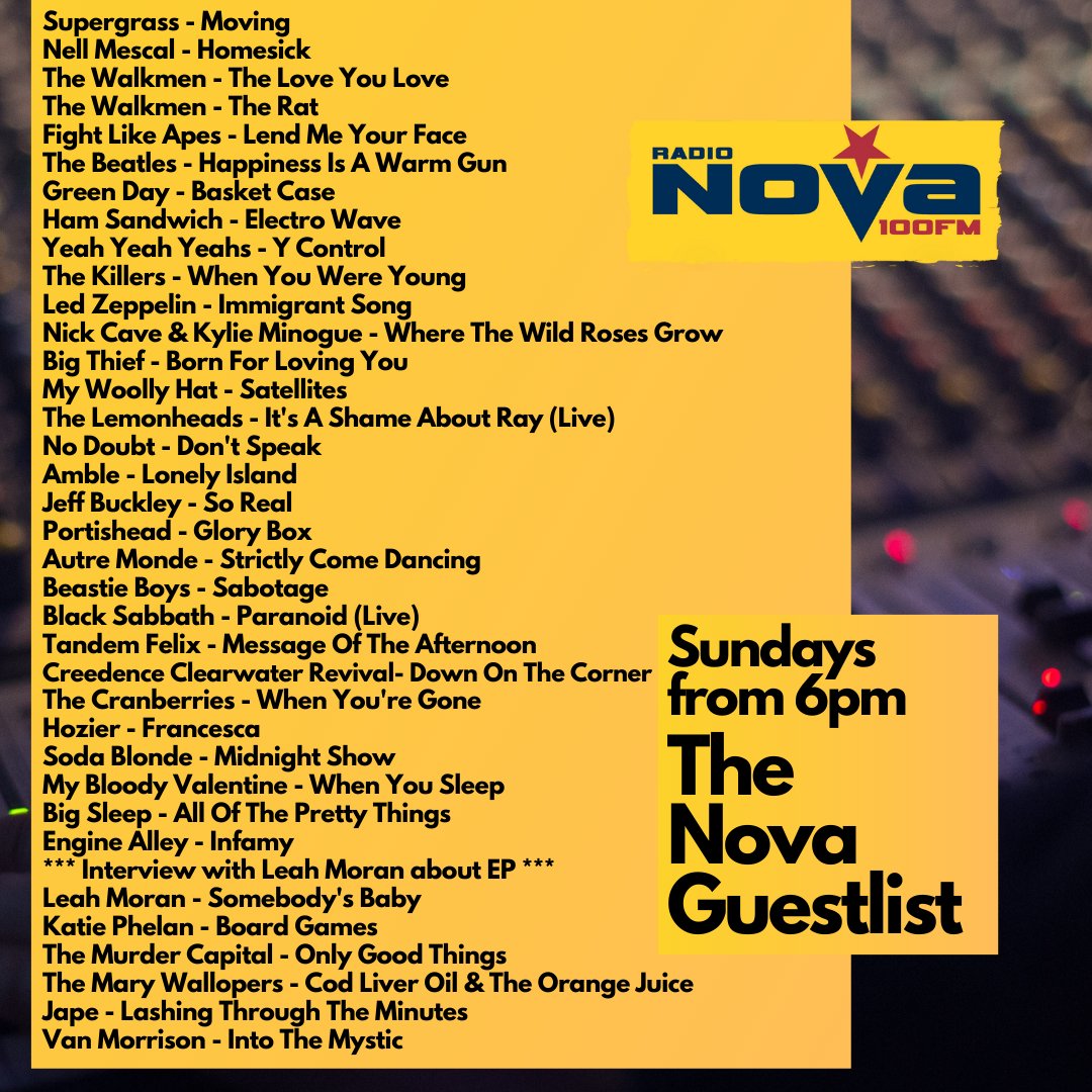 🚨All the great songs on the #NovaGuestlist, Including chats with @HanrattyDave & @LeahhMorann, & First plays for @RichieJape @Katie_Phelan_ @BigSleepMusic, & @SodaBlonde!☘️ 📻Listen back Now on nova.ie/radio-schedule… or 6pm Sundays on @RadioNova100! #IrishMusicParty #IndieMusic