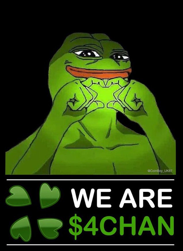 Krang56's tweet photo. Sell your #PEPE and buy #4chan #4chan_token #4ChanArmy #4ChanChad #4chancommunity #4ChanFam #4chanmovement #4chanworldwide #1000XGEM We’re a true community 🍀🍀🍀🍀 https://t.co/OBjhHqpvrk