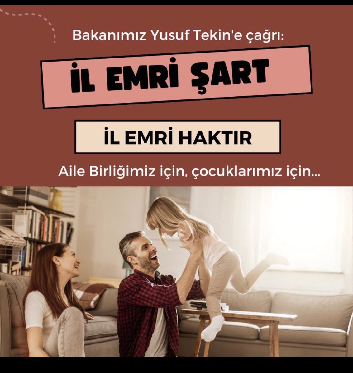 EDogelli71211's tweet photo. Kamu içerisinde ailesi ile birlikte çalışma hakkını kazanmaya çalışan başka bir meslek grubu yoktur. En temel hakkımız olan aile birliği hakkımızı bizden almamanızı istiyoruz.  #ilEmriMujdesi vererek bu haktan bizleri mahrum bırakmayın. 
@Yusuf__Tekin
@RTErdogan  @mebpgm https://t.co/scDFITCl76