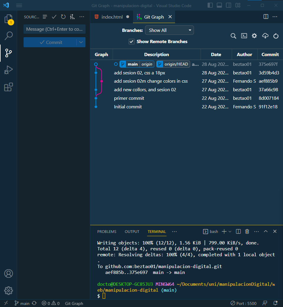 beztao's tweet image. Dentro de #VSC tienes #GITGraph para revisar tus branches #Informacionquecura