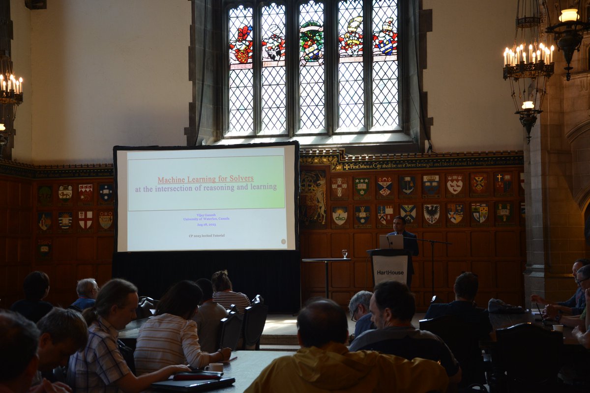 cp2023conf's tweet image. After a great meal, we started the next session. This afternoon we have, in addition to many paper presentations, the tutorial about machine Learning for solvers by Vijay Ganesh!

#CP2023conf
#ConstraintProgramming