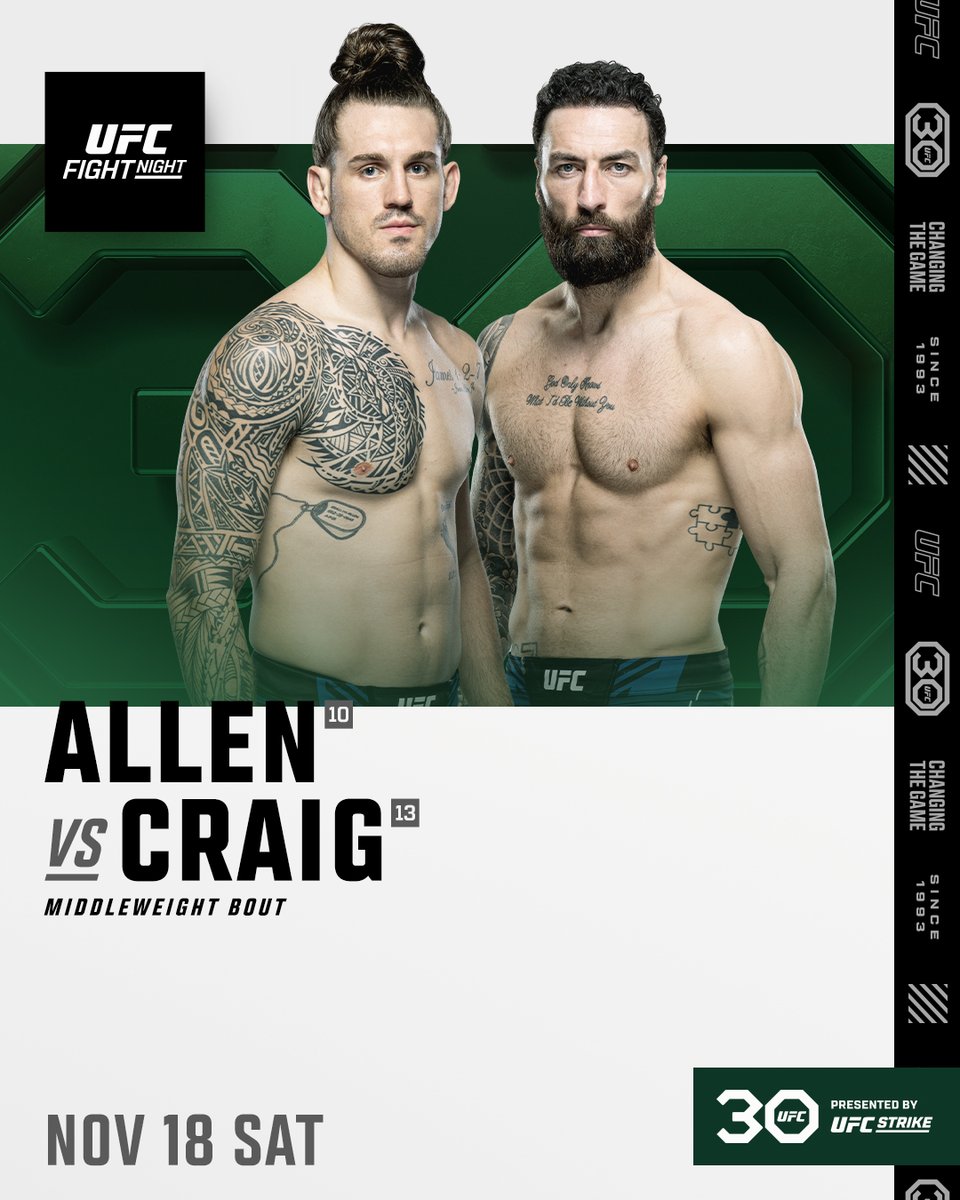 A top 15 middleweight tilt is official! 👊

<a href="/BrendanAllenMMA/">Brendan Allen</a> vs <a href="/PaulCraig/">Paul Craig</a> will headline #UFCVegas82 on November 18th!