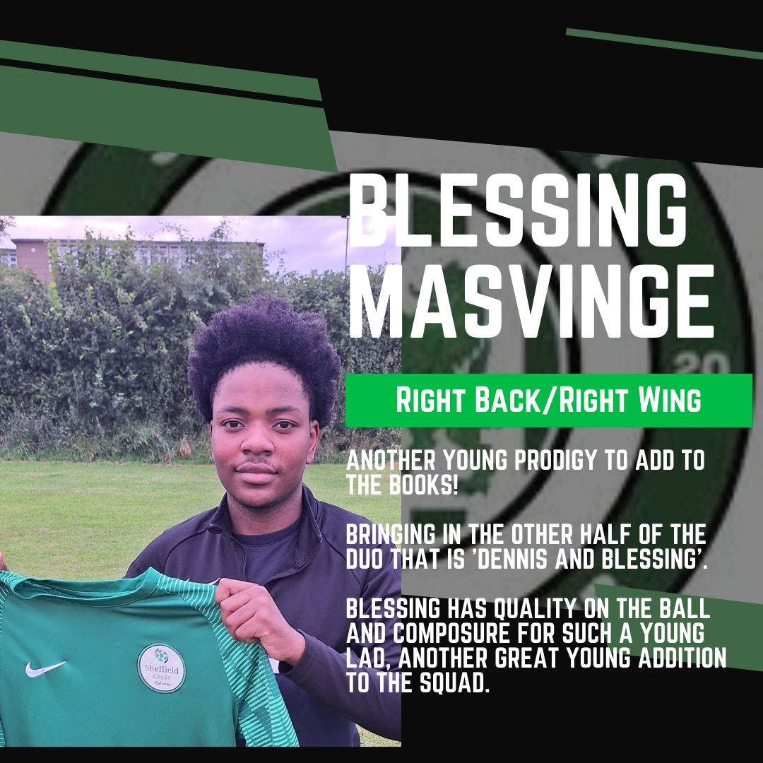 ✒️🟢⚪️🔥 6th Signing 🔥⚪️🟢✒️

                        Blessing Masvinge

#greenarmy #sheffieldcity #upthecity