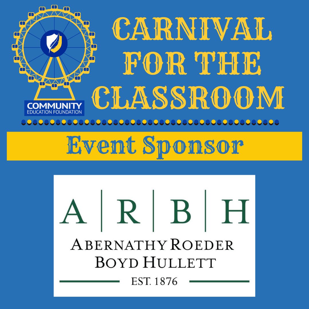 cisdef's tweet photo. THANK YOU to Abernathy, Roeder, Boyd &amp; Hullett P.C. for supporting Braves teachers and students!

Make sure to save the date for Sept. 30 and come out and have a good time at Carnival for the Classroom!

For more information go to: https://t.co/J2Ofxr7kXl

#cisdef #benefit4braves https://t.co/ydyZmhryPT