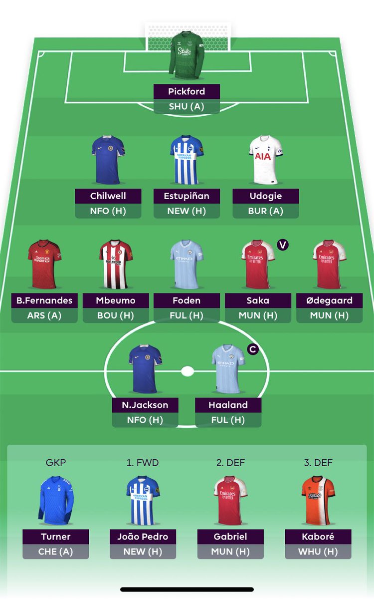 FPL_Simpson1's tweet photo. How gw4 is lining up #FPLCommunity #FPL 
🌍124k 

Players I want to sell : 
Pedro
Gabriel 
Odegaard 

Players I want to buy :
Sterling 
Maddison 
Henry 
Villa defender 

Bit stuck so any recommendations 
1.5m 🏦 1FT https://t.co/e6dfYdu0nz