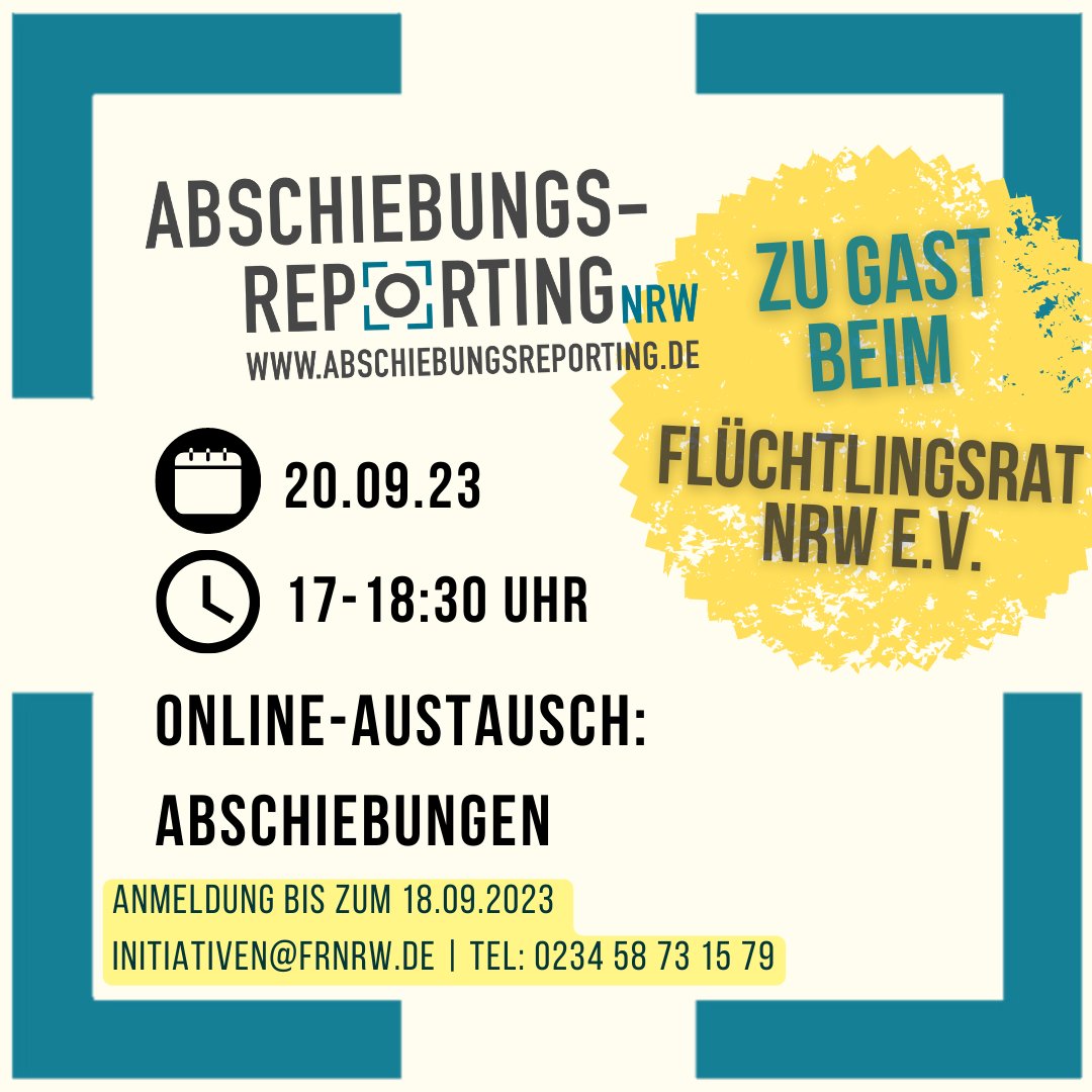 Bald gibt es wieder einen Online-Austausch zu #Abschiebungen beim @FRNRW. Wir sind auch mit dabei. 

Schwerpunkt wird das Thema 'Abschiebungen aus geschützten Räumen (z. B. Krankenhäuser oder Schulen)' sein. 

Diskutiert mit!

#AbschiebungsreportingNRW

frnrw.de/ehrenamt-initi…