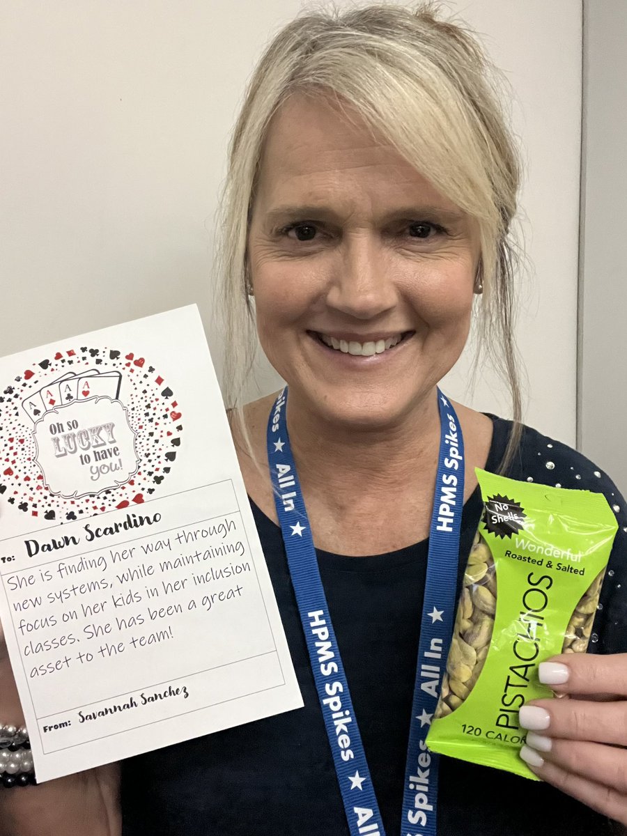sunshinescardi's tweet photo. No ACE up my sleeve!! But, I did get a SUPER sweet “ACE of the Week Award”🥇and a snack!! Thank you Ms Sanchez @HPetersonMS for the kind words! It’s an honor to serve our school &amp; community!!💙#KISDinspires #AceOfTheWeek #ALLin https://t.co/rdy28ft087