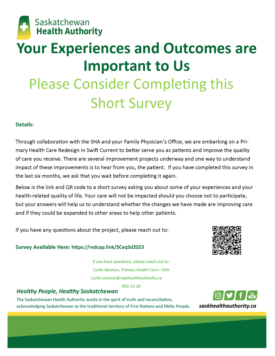 City_SC's tweet photo. . @SaskHealth is conducting a survey about your experience with primary health care in Swift Current, as part of a Primary Health Care Redesign. The survey takes less than 2 minutes. It is found here: https://t.co/OGxRAdXJ2q https://t.co/xjcpY2EQjQ