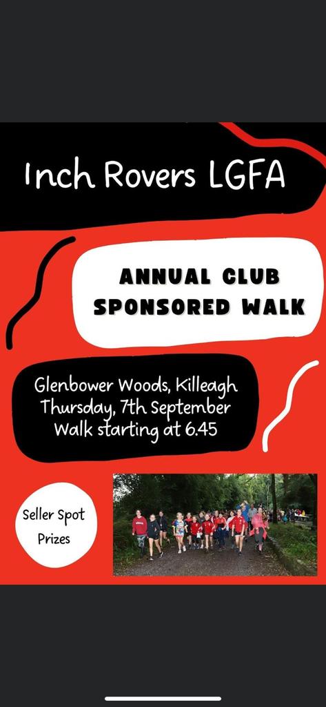InchRovers's tweet photo. Just a reminder to all club members of our walk in @killeaghwoods, Thursday the 7th of Sept @ 6.45pm. Always a very enjoyable evening, with spot prizes to be won. Pls contact your coach if you need a sponsorship card. Looking forward to seen everybody on the night. #clubmemories. https://t.co/j7C531Dufj