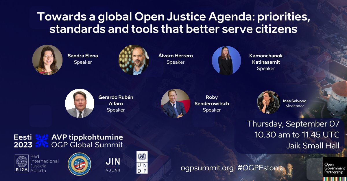 Es un lujo poder compartir espacios con expertas/os internacionales en materia de justicia que buscan promover reformas para una #JusticiaAbierta👏

👇Acá las/os panelistas que estarán acompañándonos durante la cumbre de #OGPEstonia.