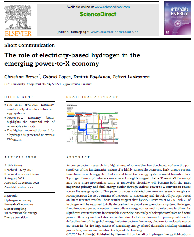 ChristianOnRE's tweet photo. 1/ New research @UniLUT https://t.co/YgS2BW0ui3 presents novel understanding of emerging energy systems, suggesting a switch from the Hydrogen Economy to the Power-to-X Economy, which highlights the essential role of low-cost renewable electricity. #PtXeconomy https://t.co/VUNKJa1Vhm