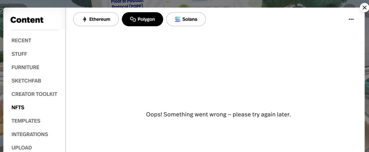 g__ed's tweet photo. @Spatial_io please can you fix the bug importing polygon NFTs into spaces
I don't think this ever worked https://t.co/lYNhCou5Xe