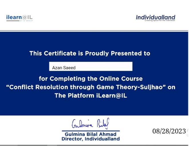 AzanSaeed15's tweet photo. Exciting News! 🎓
I'm thrilled to share that I've successfully completed an online course in Game Theory! 🤓📚
I want to thank @individualland for providing such a comprehensive learning experience ❤️🙌
#SuljhaoCourse #GameTheory https://t.co/T1vVnyssPu