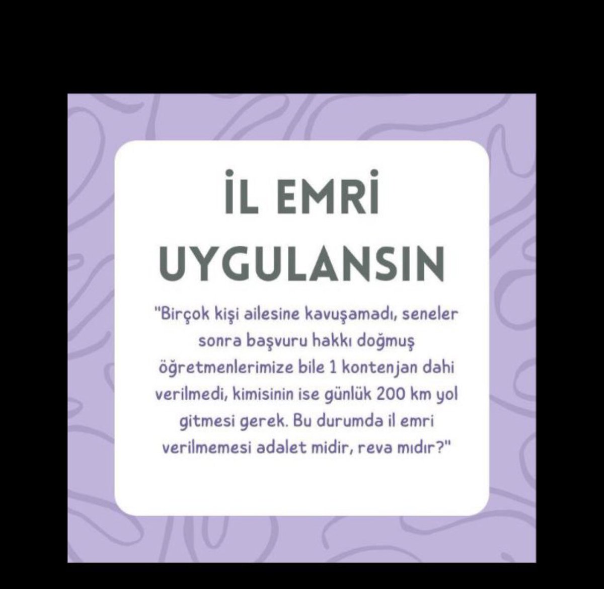 Biz öğrencilerimizi, yapacağımız etkinlikleri düşünmek istiyoruz. Ailemizden nasıl uzak yaşayacağımızı değil. Bizleri içimizi daraltan bu düşüncelerden il emri kurtarın…
#ilEmriMujdesi

<a href="/Yusuf__Tekin/">Yusuf Tekin</a>
<a href="/RTErdogan/">Recep Tayyip Erdoğan</a>