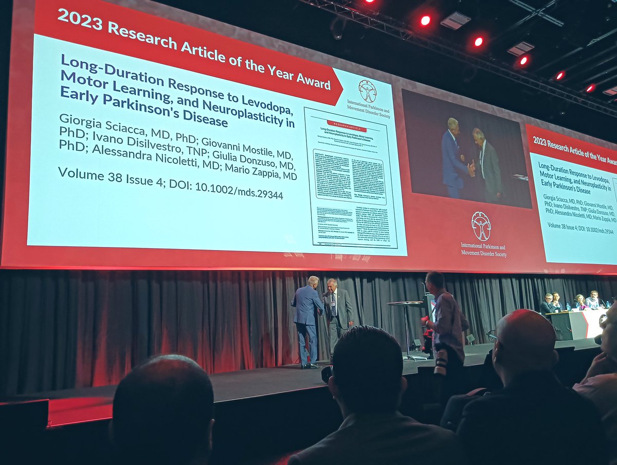 Thank you @movedisorder for this important award! It’s an honor and we are very proud of it and to represent the University of Catania in the world of movement disorders! #MDSCongress