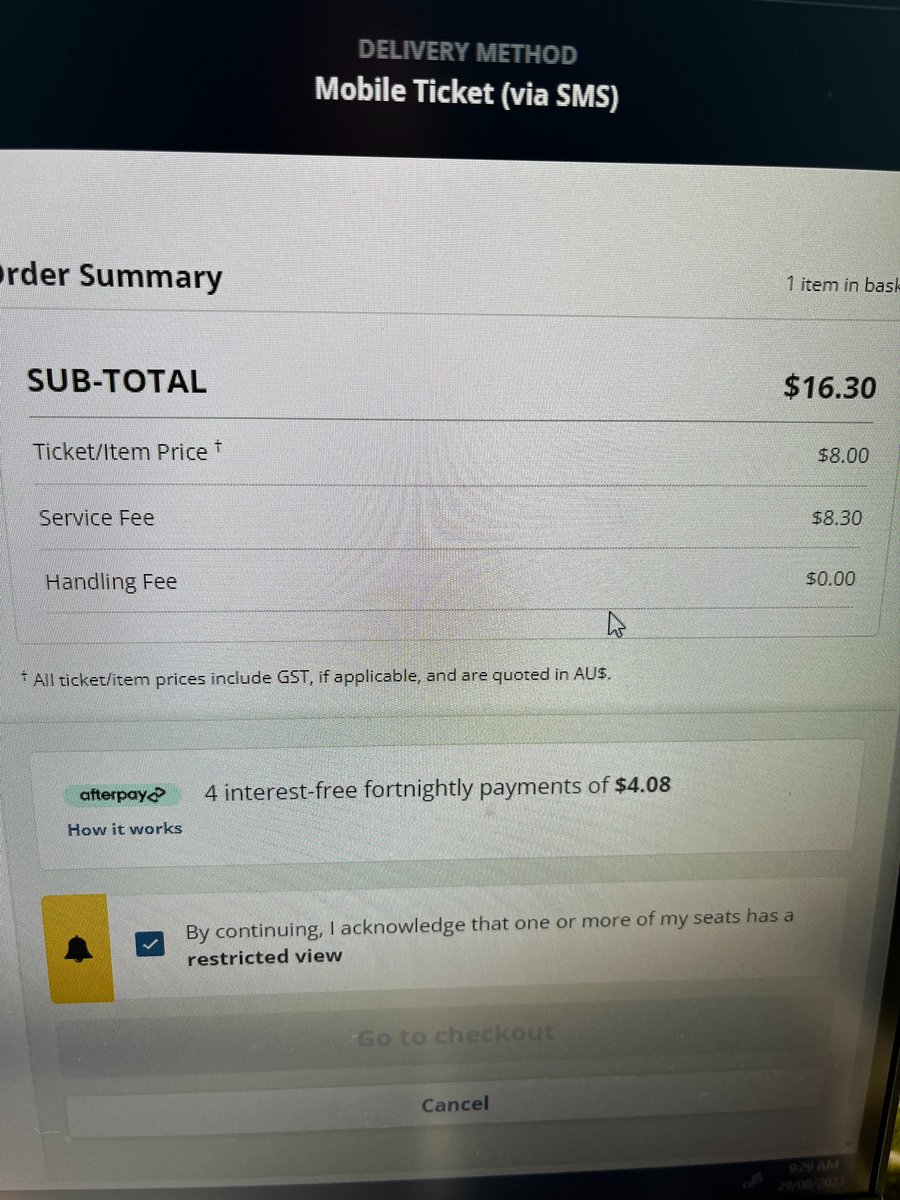 haydo36's tweet photo. @Ticketek_AU Can you help me understand why the 'service fee' is actually more than the ticket itself?? 💸 https://t.co/eQMtStEIcd