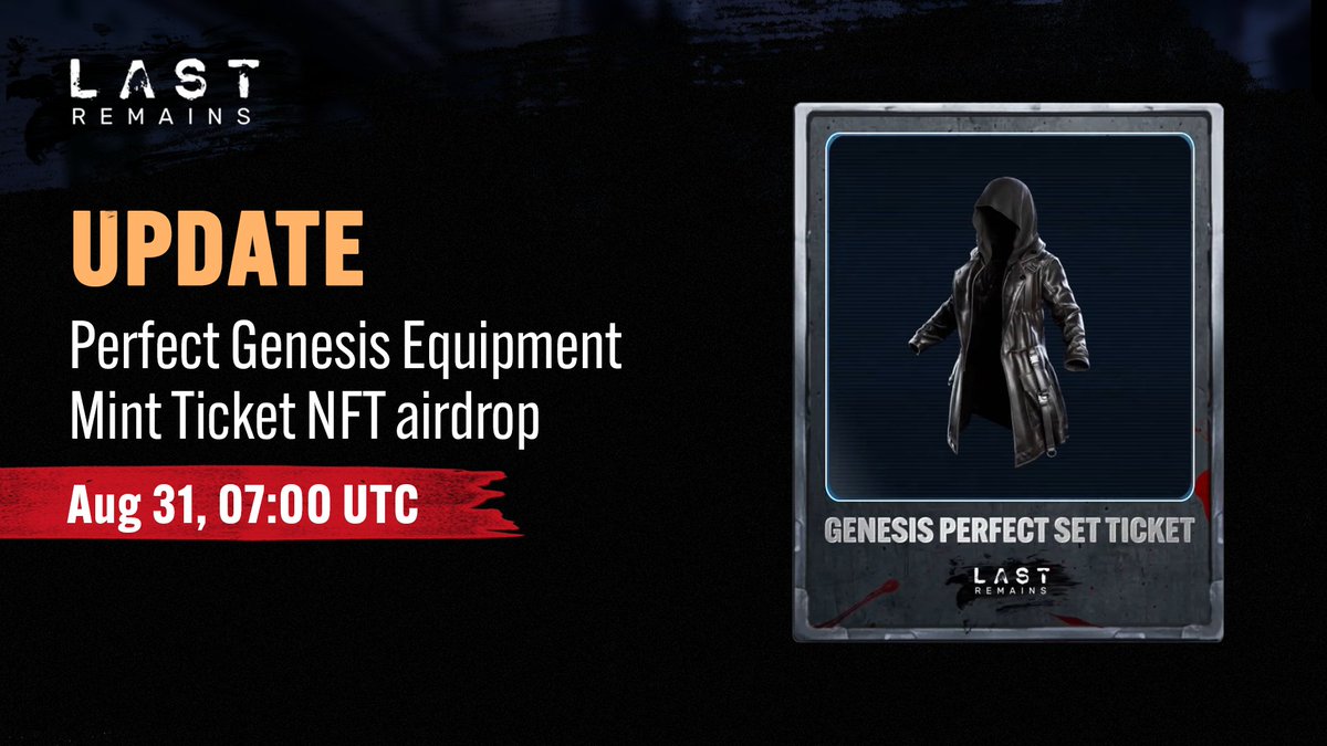 📢THE PERFECT GENESIS EQUIPMENT MINT TICKET NFT🎟️ Buyers of the Genesis Elite Pack, mark your calendars! ⚒️The Perfect Genesis Equipment Mint Ticket NFT airdrop will happen this Thursday, Aug 31 at 0700 UTC!🔧🪓