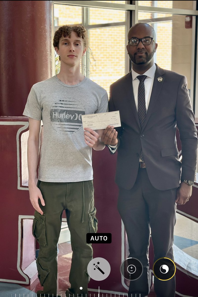 Mr. Scott, Principal of Howard High presented C. Atkinson, Husky Class of 2024 a Grant from the Community Foundation of Central Georgia, Inc. He plans to collaborate with classmates to clean the sidewalks on specific streets in downtown Macon. Congratulations!