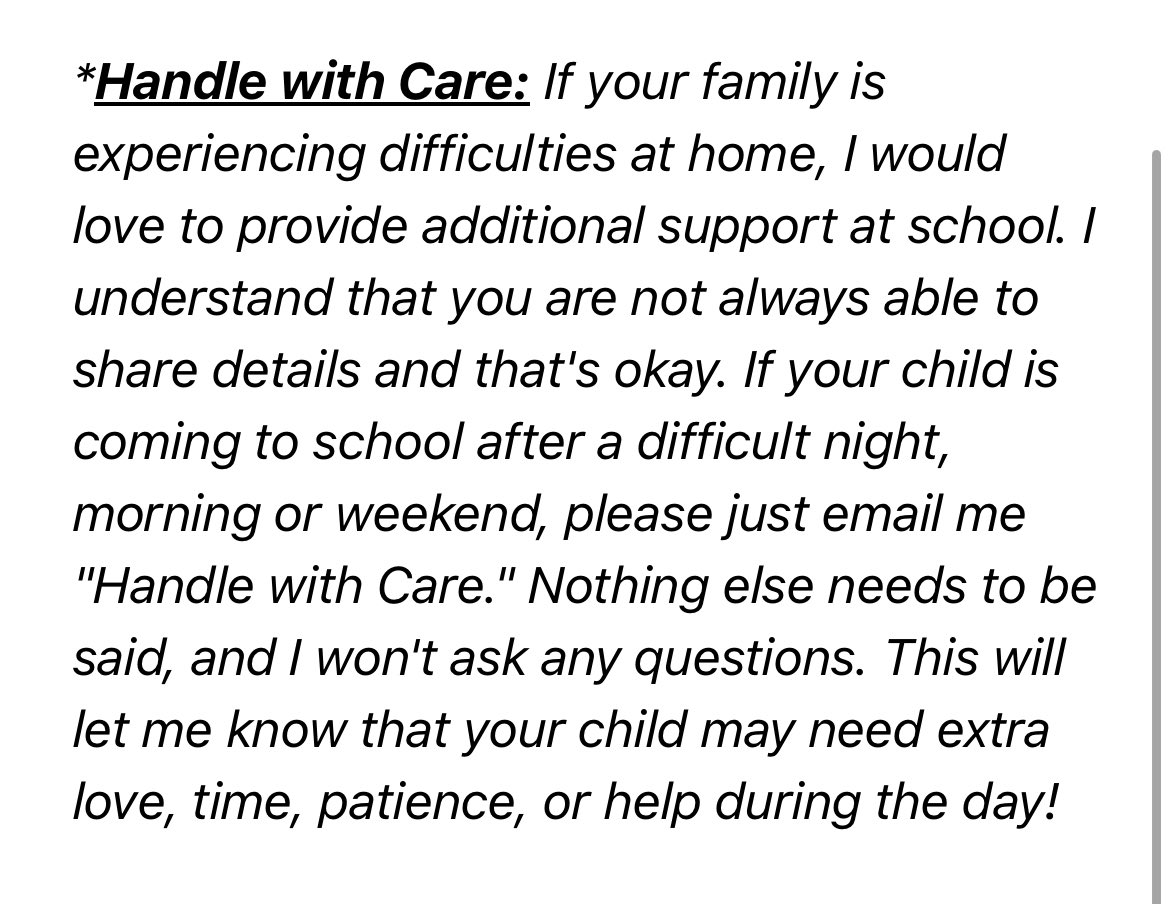 robinruhlman's tweet photo. My son’s teacher includes this message in all of her newsletters. What a beautiful and dignity sparing way to show up for your families. We’ve been the family that has asked for grace. This open invitation is incredible. I’m delighted that he gets to share space w/her all year. https://t.co/YJ0EQJswSZ