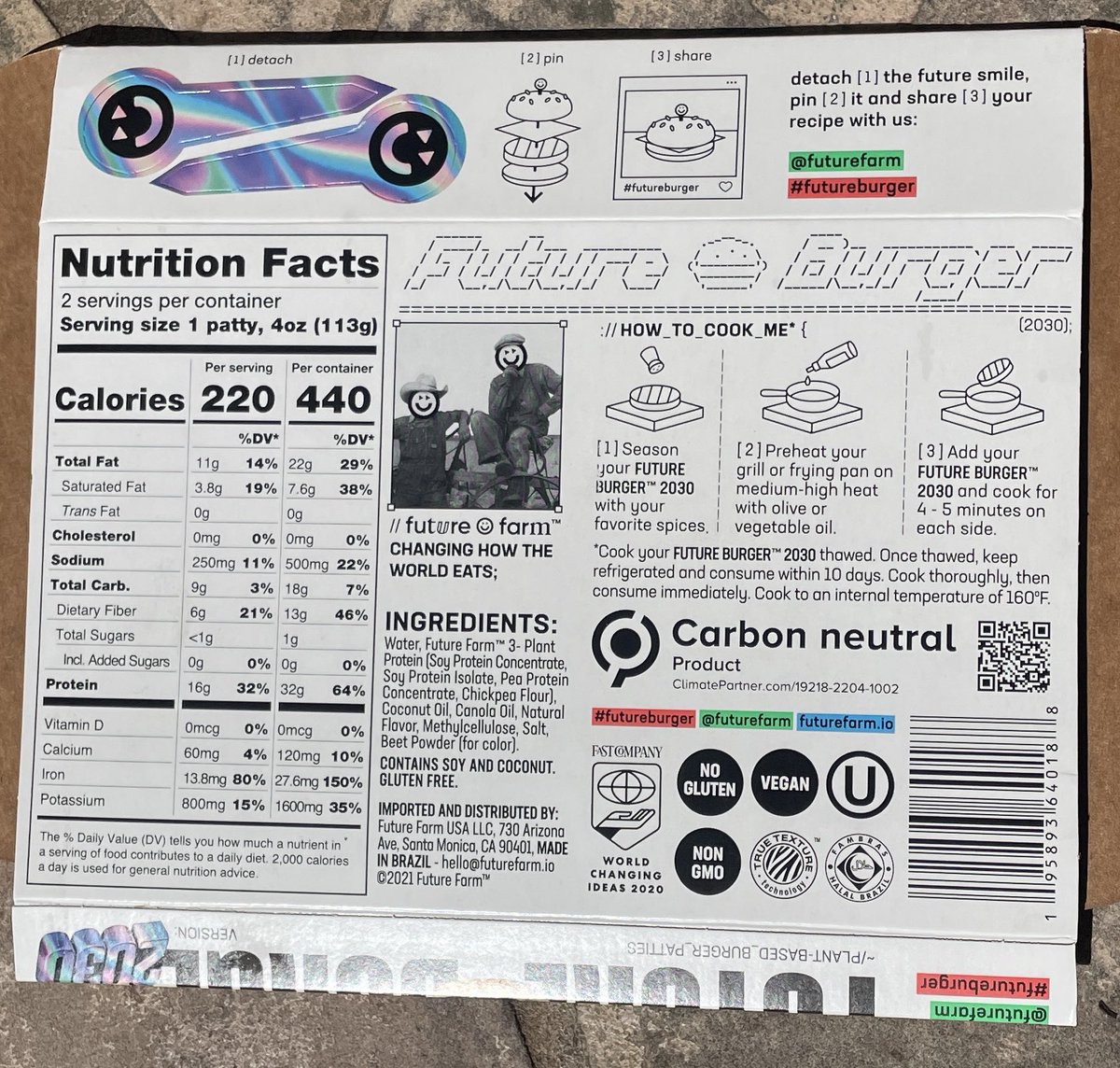 trutane's tweet photo. Tried a plant-based, carbon-neutral #futureburger (soy-pea-chickpea) found in supermarket. Cooked up nicely in 4 min on @GeorgeForeman. Texture &amp; flavor: 👍🏼

@futurefarm_io = worthy competitor to @BeyondMeat &amp; @ImpossibleFoods

#plantBased #veggieBurger 🍔
#VegTech #FutureOfFood https://t.co/I2yLz84NVj
