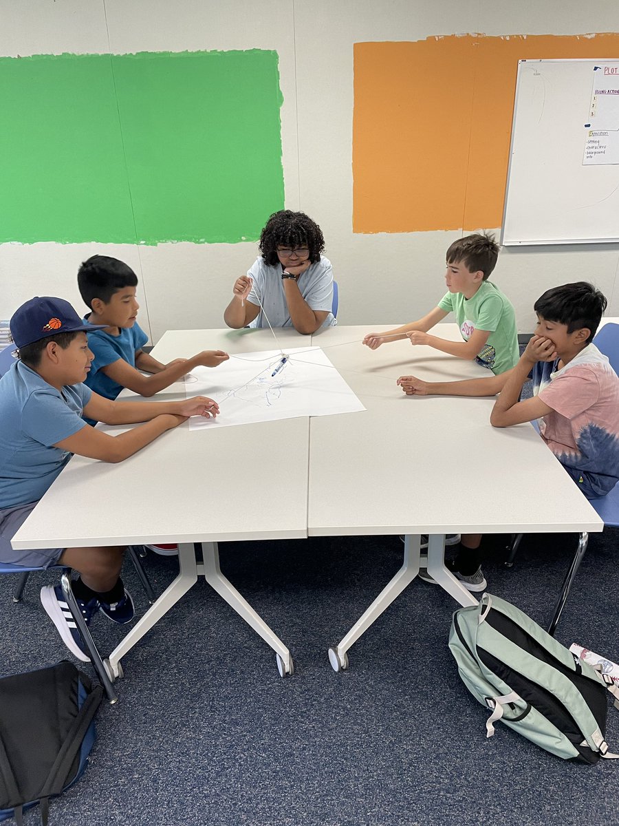 For this activity, each student held on to a piece of string, which was attached to a marker, but they weren’t allowed to touch the marker. They had to use teamwork &amp; grit in order to work together to write “Dude! Be Nice!” or to draw Shredder the Shark!🦈 #WeAreVIDA <a href="/VIDASHARKS/">VIDA (6-8 Magnet)</a>