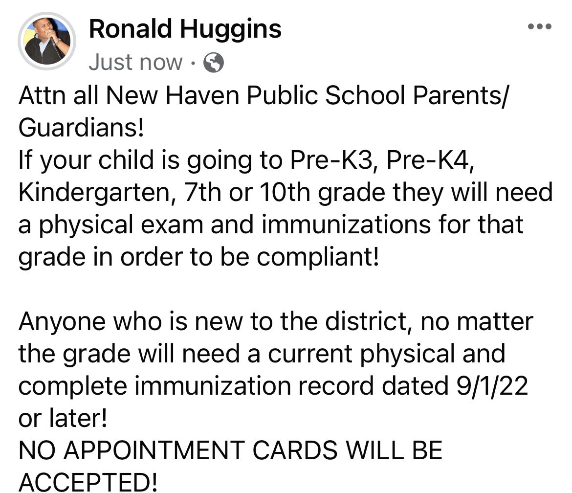 FYI @newhavenpublic1 parents!