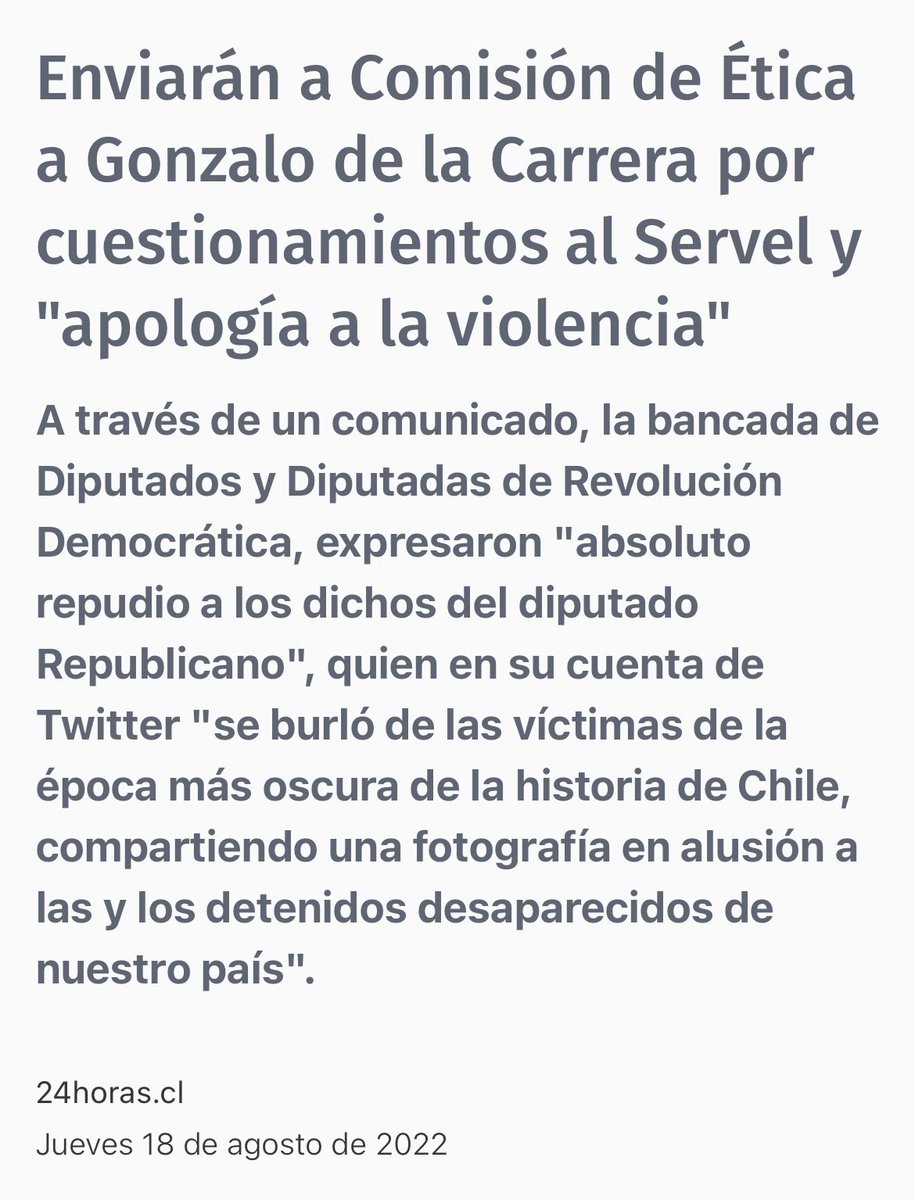 AndresGiordanoS's tweet photo. ¿Con qué cara Gonzalo de la Carrera pide sacar de la cárcel a violadores de DDHH para que puedan cumplir condena en casa junto sus familias, cuando se burló de familiares de detenidos desaparecidos que, gracias a estos mismos criminales, aún siguen buscando? https://t.co/robJma7Kxi