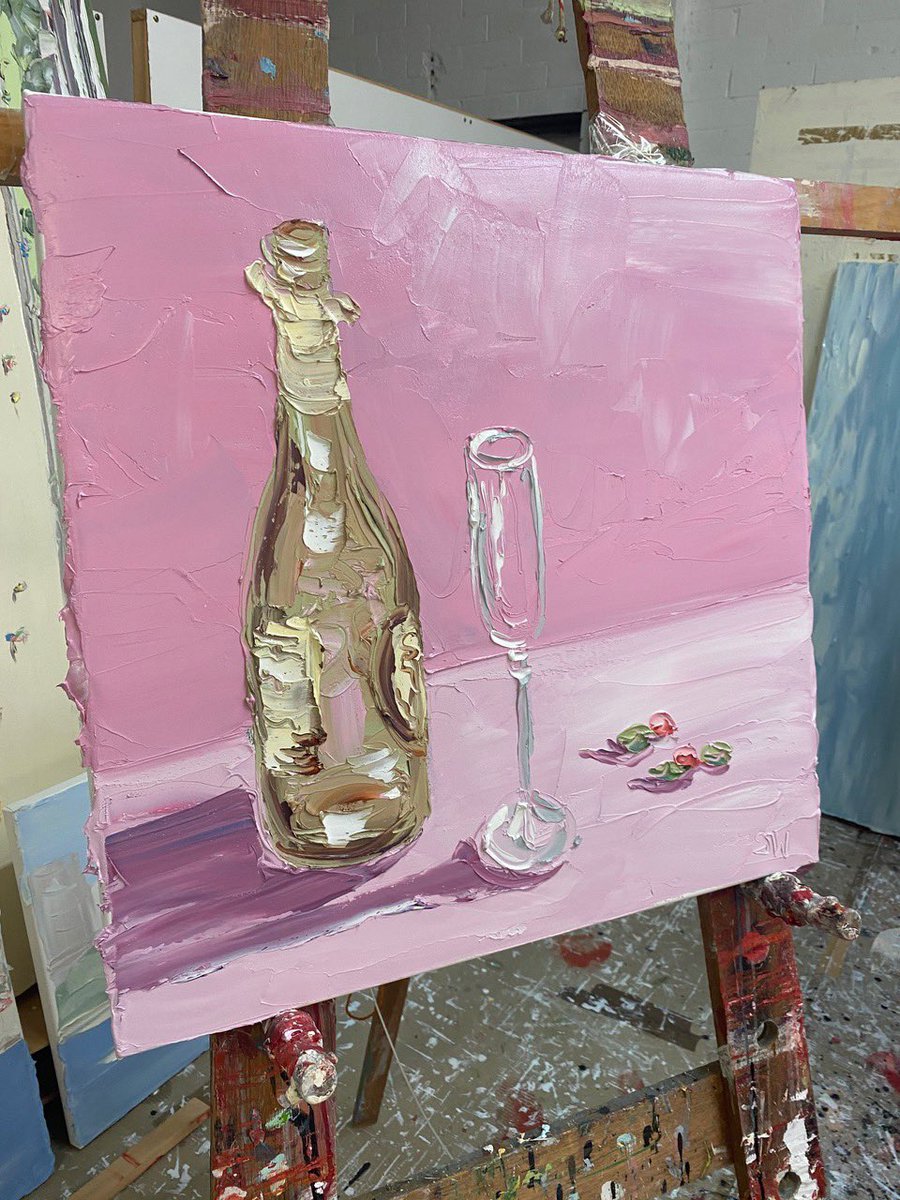 sallywestart's tweet photo. "Champagne for One Study (2.3.21)", 60x60cm, oil on canvas. Available @KABGallery (https://t.co/IFmEG25C5B). https://t.co/TcpLTAmvTk