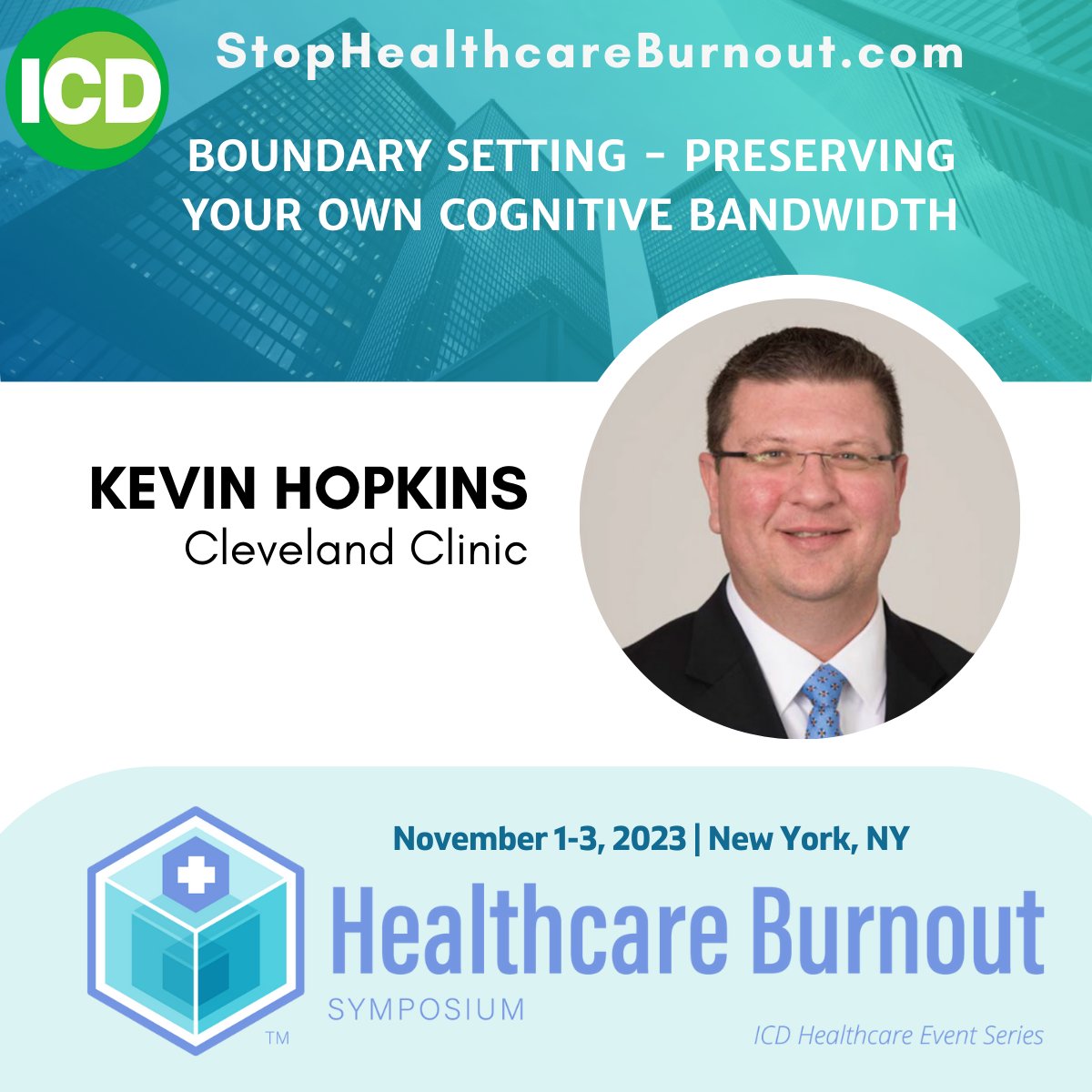 In his talk, "Boundary Setting - Preserving Your Own Cognitive Bandwidth," <a href="/khopkins_md/">Kevin Hopkins, MD</a> will discuss the necessity of limit-setting for personal well-being and professional thriving. 

Join us Nov 1-3 in NYC! Learn more: hubs.li/Q020rqWZ0

#healthcare #burnout #wellbeing
