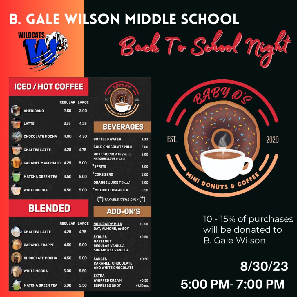 We have some EXCITING NEWS!! Baby O's Mini Donuts and Coffee will be joining us on August 30th at Back to School Night!

We look forward to seeing you all there.