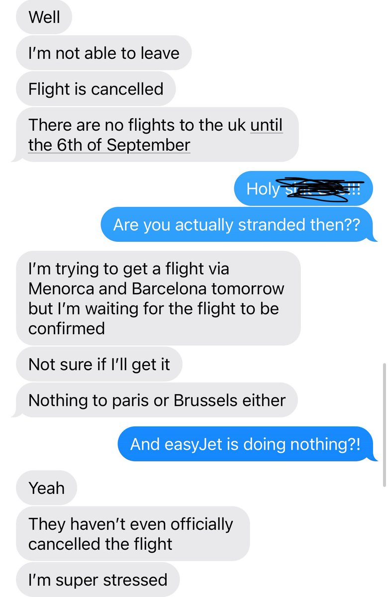 realBenBloch's tweet photo. My friend who’s stuck in Mallorca has been told there are no flights back to the UK until 6 September.

She’s still hoping her @easyJet flight scheduled for this PM might take off at around 2am - no guarantees.

And no flights to Paris or Brussels either! #airtrafficcontrol https://t.co/qXpd8pO528