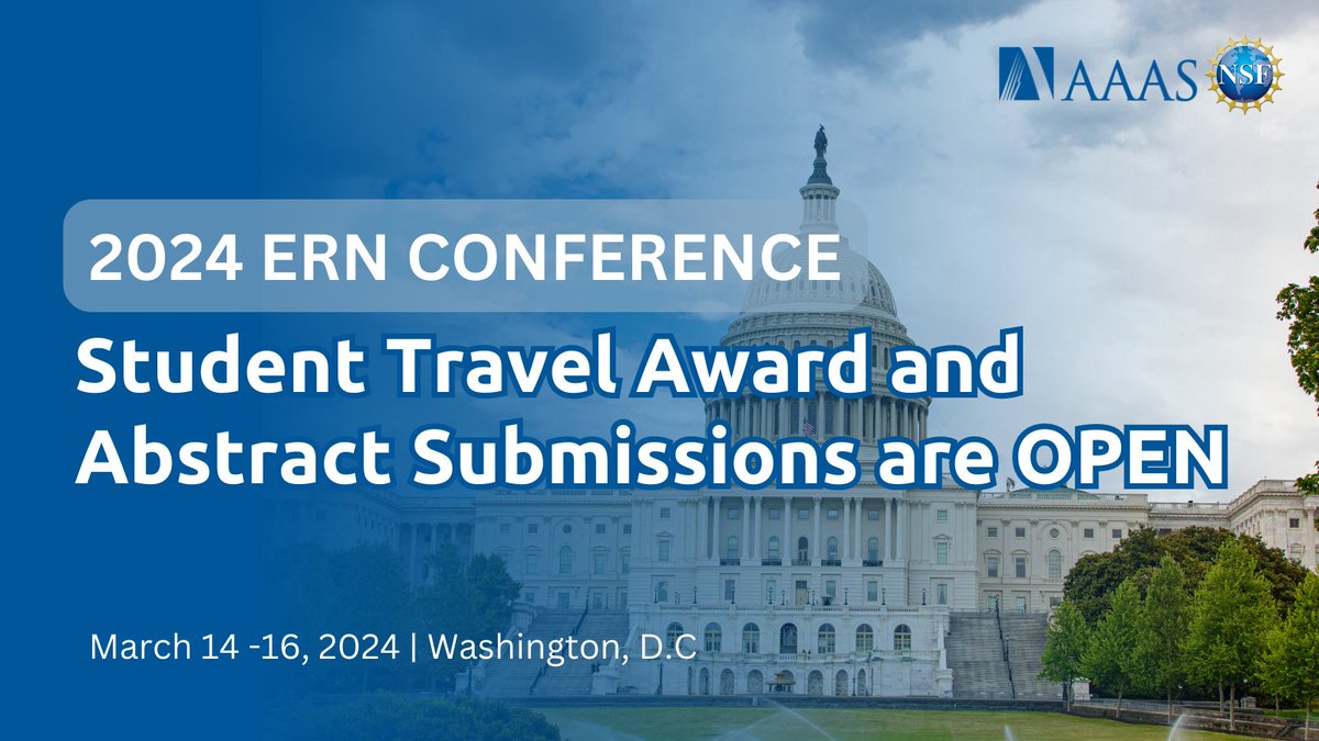 Attention Students! Student travel awards and abstract submissions are open for the #ERN2024 conference, supported by <a href="/aaas/">AAAS</a> and <a href="/NSF/">U.S. National Science Foundation</a>. Submit your research and applications by Sept. 22, 2023. cvent.me/gx5VDo

Learn More: emerging-researchers.org