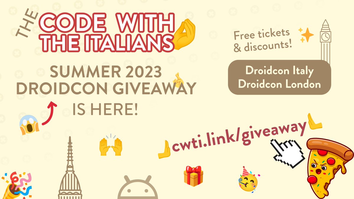 Have you entered our @droidcon Turin and London giveaway yet? You only have two days left to take the opportunity to win: 1 in-person ticket for Turin 2 online tickets for Turin 1 50% off voucher for London It's easy, just head to cwti.link/giveaway ✨