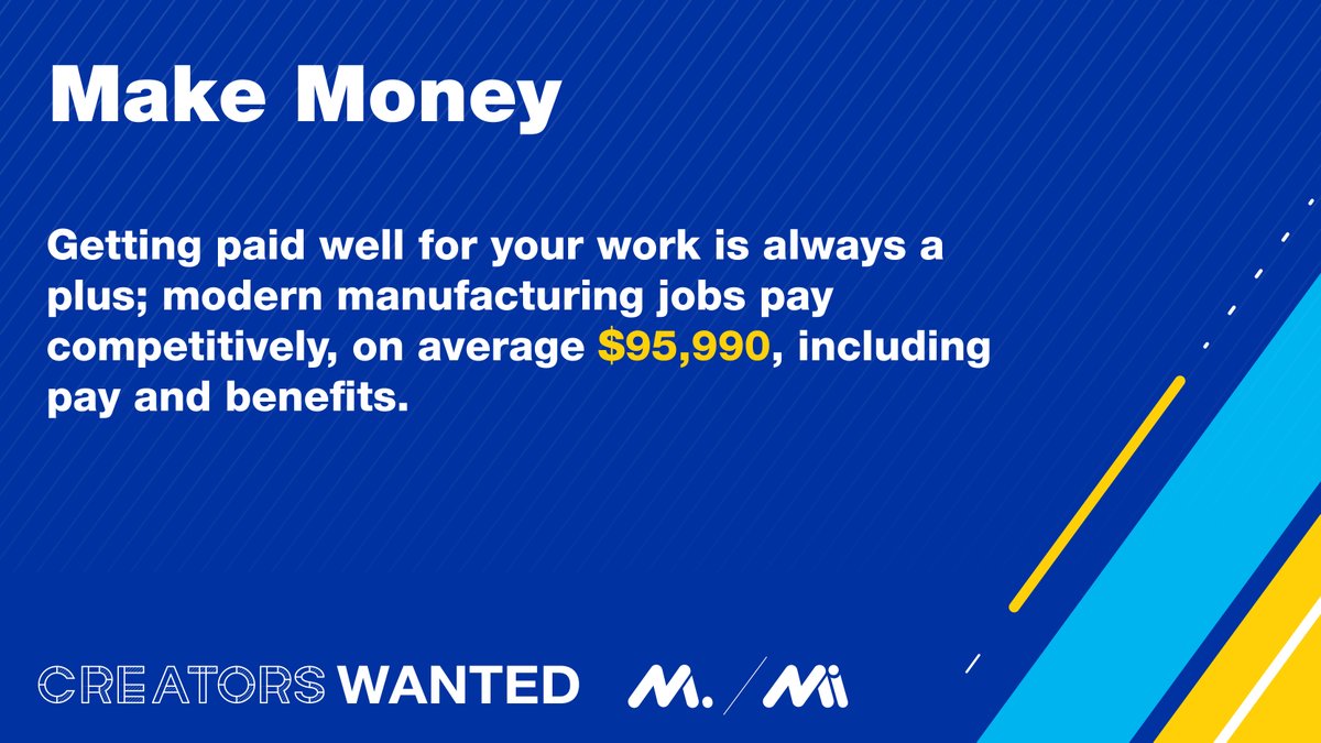 Did you know that manufacturers earn some of the highest salaries and benefits in the U.S.? 

From using cutting-edge technology to teamwork, manufacturing careers provide job-security and creativity!

Learn more about joining the industry: bit.ly/3skyaW9 #CreatorsWanted