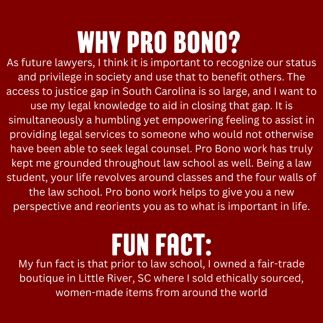 Welcome to our 'Meet the Exec Board Monday' post! Each Monday our followers will get to know a member on the Pro Bono executive board. Today we are introducing our President, Alyssa Markheim. 👏