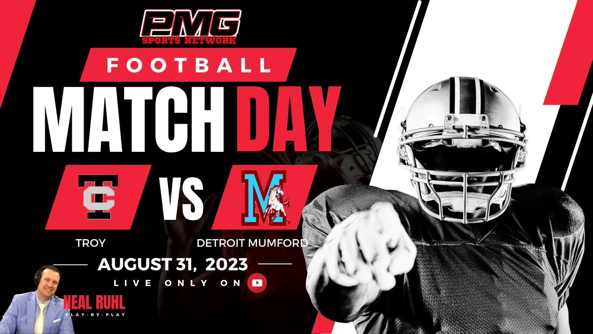 pmgsportsnet's tweet photo. FOOTBALL GAME BOOKED ☑️

@Troy__Athletics takes on @MHSFOOTBALL__ this Thursday Night with @nealruhl on the 🎙️. 

Subscribe and Watch 👇👇👇
https://t.co/tU38kUyDxS

@MHSAA @misoccernetwork @LocalSportsFans @MIPrepZone 

#football #Highschoolfootball https://t.co/hXD0NQe7OL