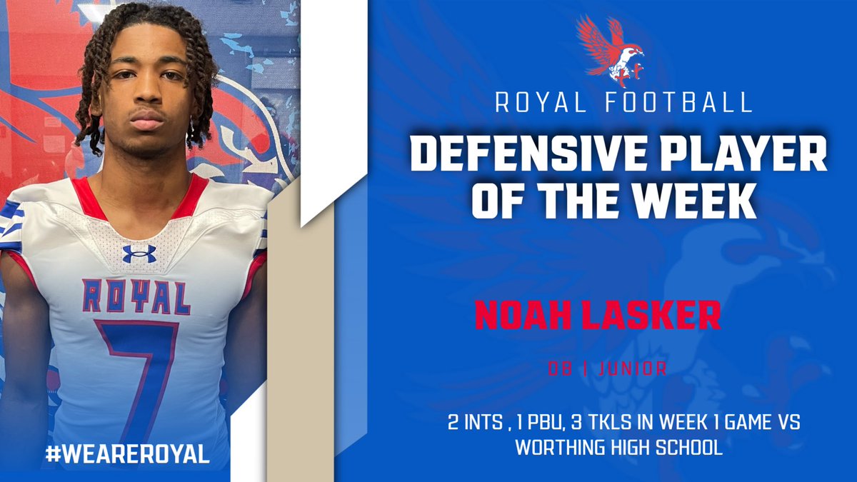 OFF / DEF Players of the Week 🏈

Congrats guys -
<a href="/AndersonZakai/">Zakai Anderson</a> &amp; <a href="/noah_lasker11/">Noah Lasker</a> 

#WeAreRoyal