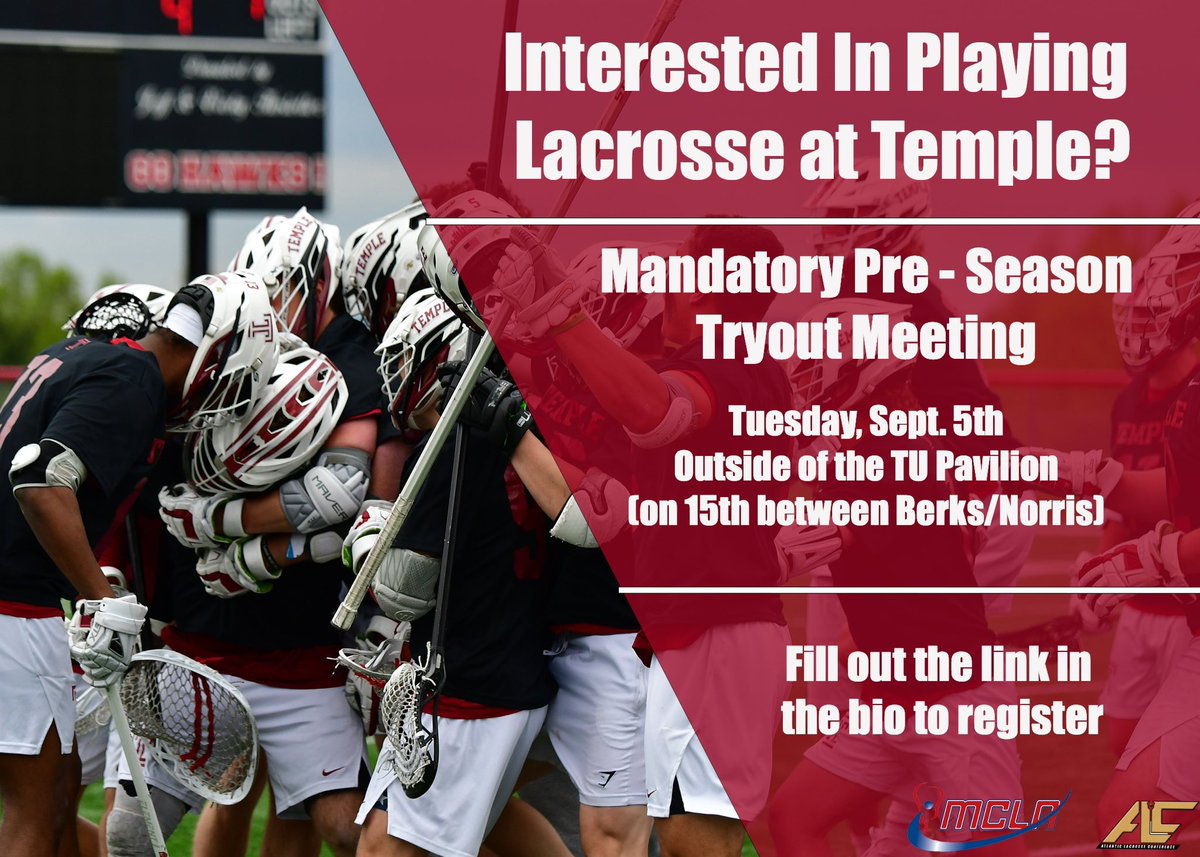 interested in playing lacrosse at temple? come hear about the program on September 5th outside of the TU pavilion @ 8:30
