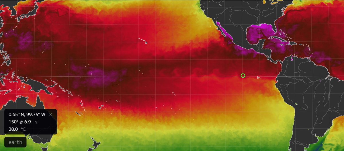 Mario___Ramirez's tweet image. 28/08/23   Pacífico ecuatorial tropical.

#PCHO continua expansión formando #PuenteEcuatorial

Observar  #TSM  isoterma 28°C  cruzando hacia
el Hemisferio Sur  con  valor  #ATSM  +5.3°C.

Mayor fortalecimiento #ElNiño Global  y  Costero
continúa en progreso.