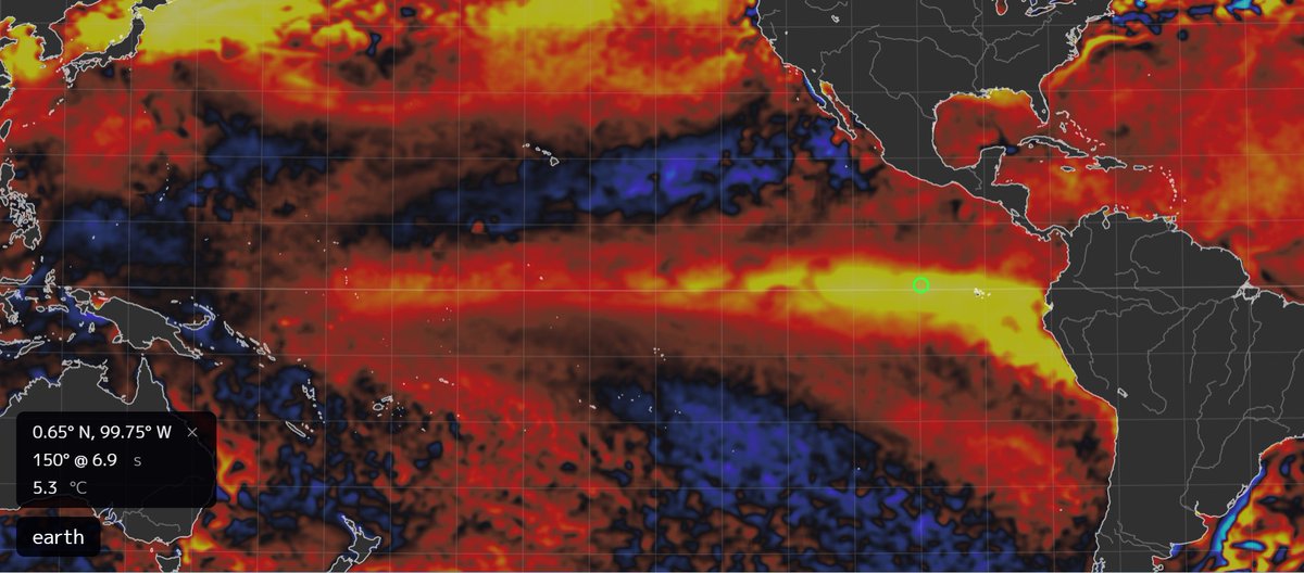 Mario___Ramirez's tweet image. 28/08/23   Pacífico ecuatorial tropical.

#PCHO continua expansión formando #PuenteEcuatorial

Observar  #TSM  isoterma 28°C  cruzando hacia
el Hemisferio Sur  con  valor  #ATSM  +5.3°C.

Mayor fortalecimiento #ElNiño Global  y  Costero
continúa en progreso.