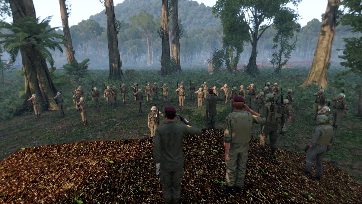This weekend 1st Platoon took part in Operation Silver Bayonet (We Were Soldiers). Thanks to our mission making team and the use of the Deformer. mod We have been able recreate the battlefield. (3/3) #Arma3 #SOGPF #Vientnamwar #Arma3photography