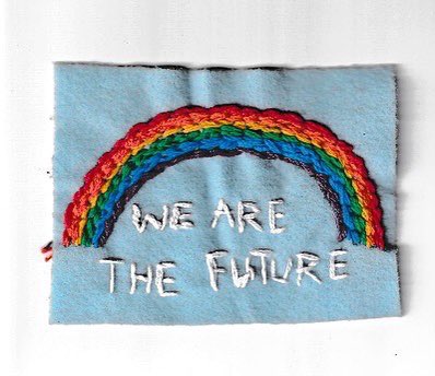 SwellPride's tweet photo. Our very own Jessie L held an #embroidery workshop at Camp Ohana, where folks watched some of the Pride/Swell #cellphilms and created pieces in response to the prompt, “#Queer #Futures.” ❤️❤️❤️ https://t.co/Cpiom0ONKY