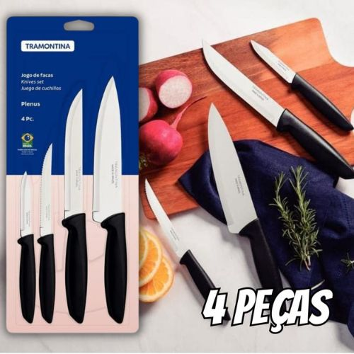 Jogo De Facas Top Faqueiro Tramontina Lâmina Aço Inox Plenus