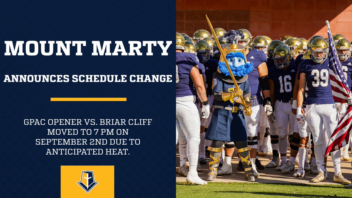 MMULancers's tweet photo. Lancer football will open GPAC play under the lights. September 2nd’s game vs Briar Cliff will kickoff at 7 PM. 

#MountUp https://t.co/7ma0jsCaw1